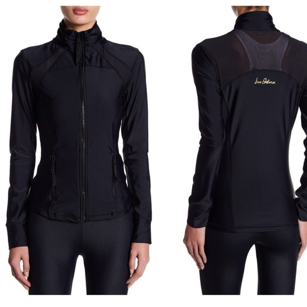 NWT Sam Edelman Zip Front Scuba Jacket Womens M Athleisure athletic Casual Black
